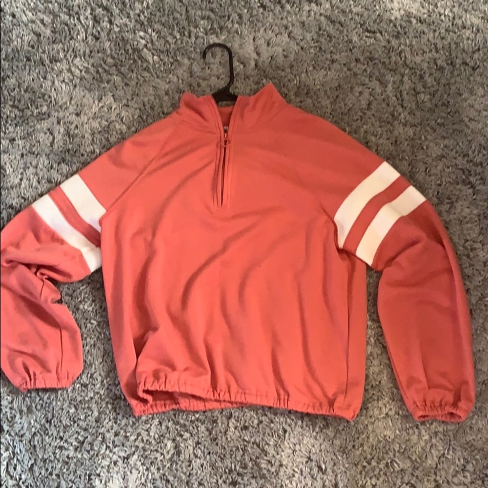 Pink quarter zip with whit stripes